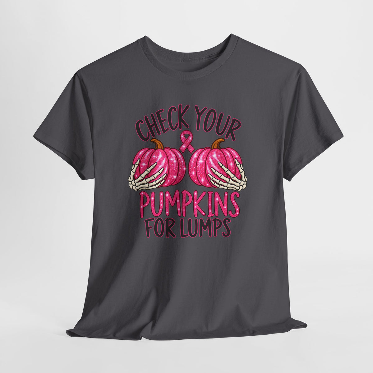 Breast Cancer Awareness T-Shirt — "Check Your Pumpkins for Lumps" Pink Ribbon Tee