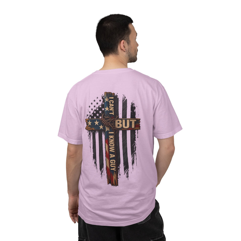 T-Shirt — 'I Can't But I Know A Guy' American Flag Cross Graphic