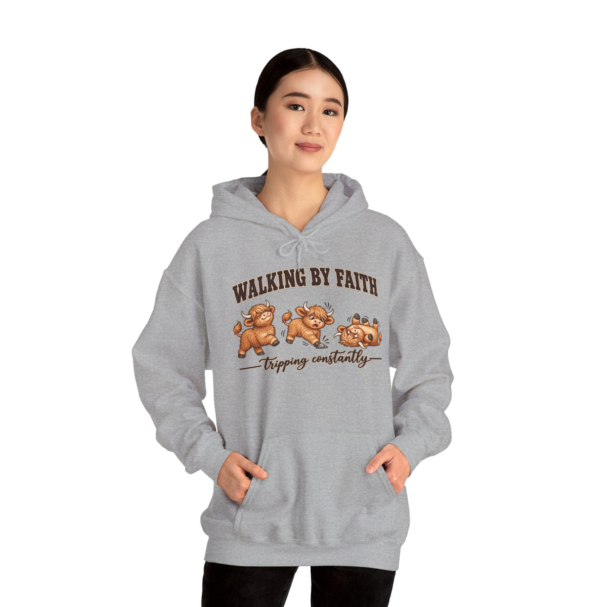 Walking by Faith Christian Highland Cow Hoodie