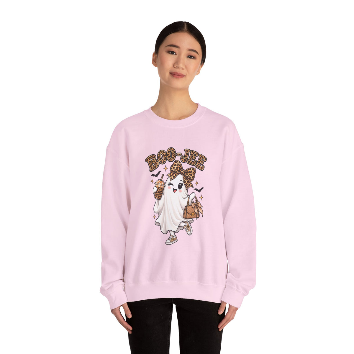 Ghost Trick Crewneck Sweatshirt — "Boo-tiful" Leopard Halloween Ghost Design