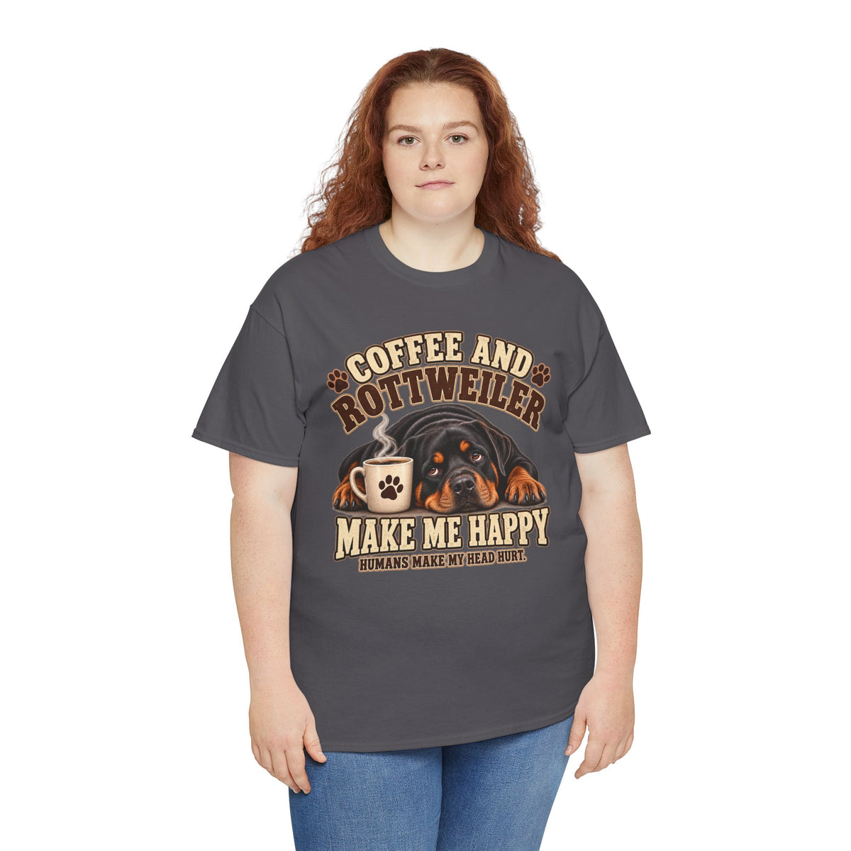 Coffee and Rottweiler Tee — "Coffee and Rottweiler Make Me Happy" Dog Lover Shirt