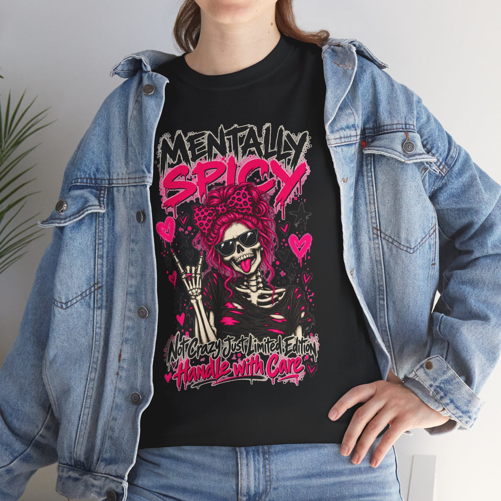 Mentally Spicy Skeleton Graphic T-Shirt