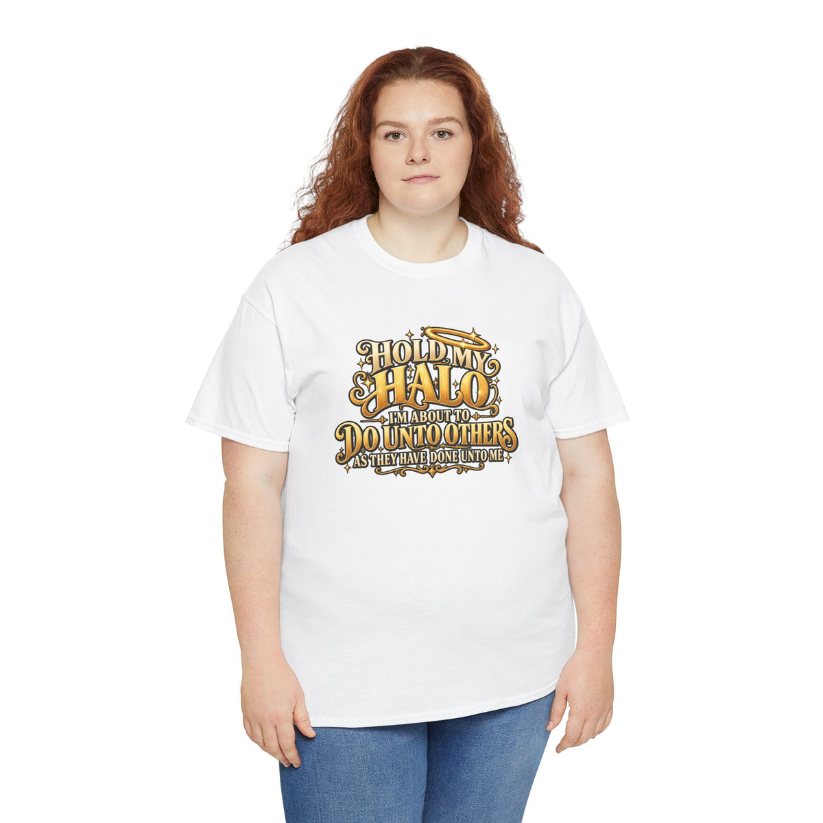 T-Shirt — "Hold My Halo I'm About To Do Unto Others" Vintage Faith Graphic Tee