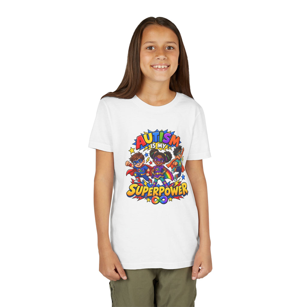 Youth Tee — "Autism Is My Superpower" Colorful Superhero Kids Shirt
