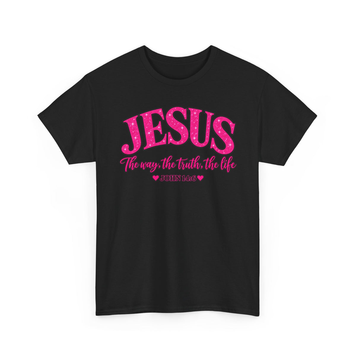 Christian T-Shirt — "JESUS The way, the truth, the life" (John 14:6) Pink Vintage Script