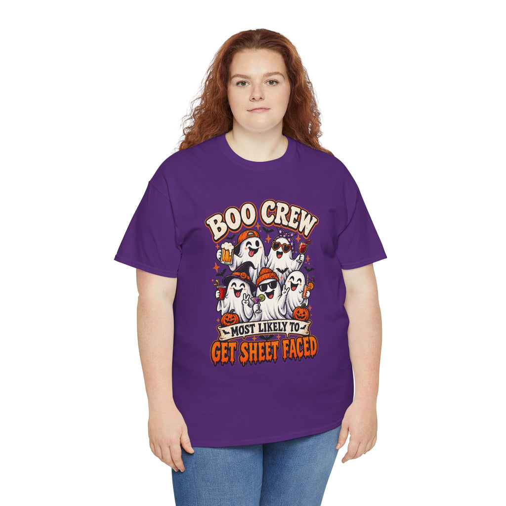 Boo Crew Halloween T-Shirt — “Most Likely to Get Sheet Faced” Funny Ghost Party Tee