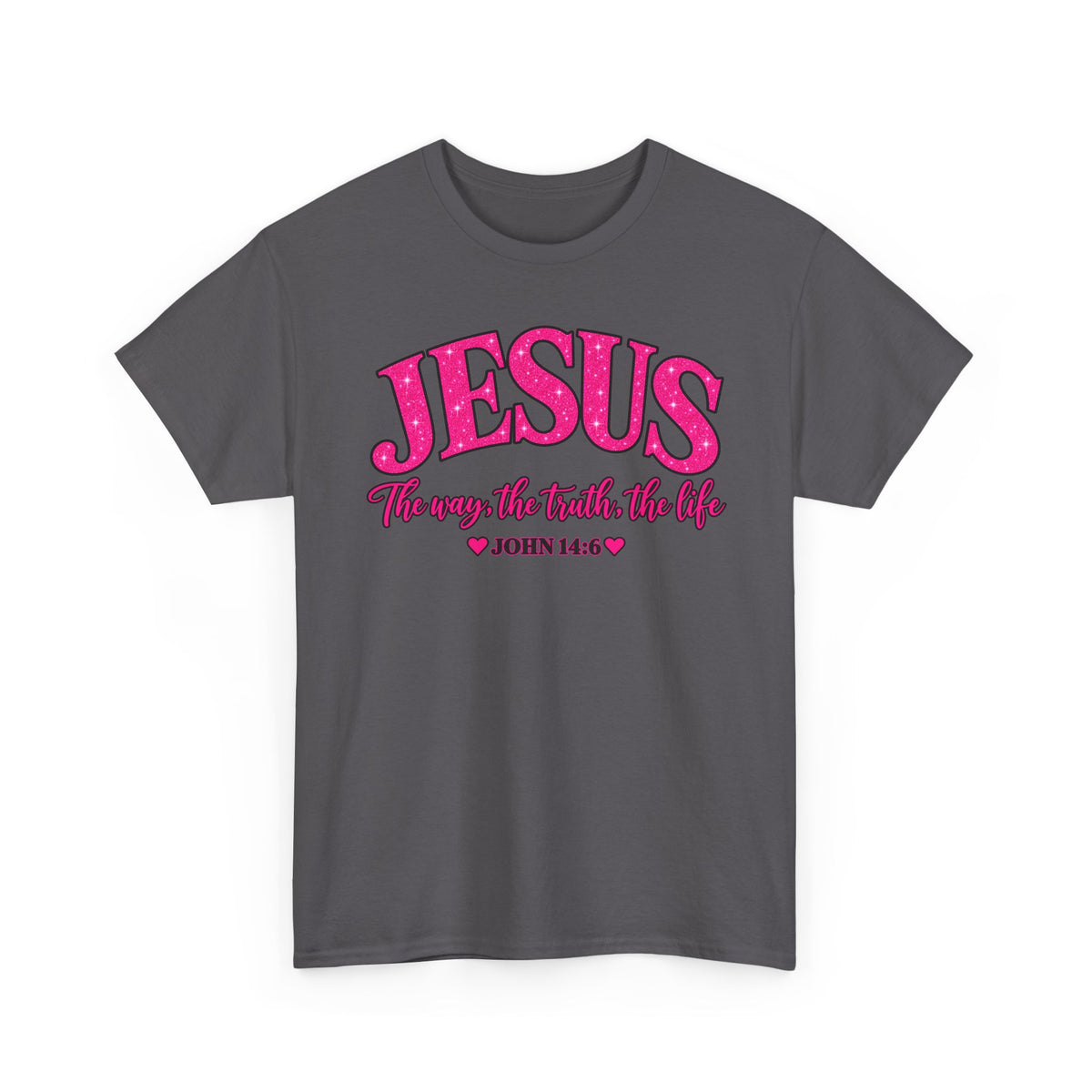 Christian T-Shirt — "JESUS The way, the truth, the life" (John 14:6) Pink Vintage Script