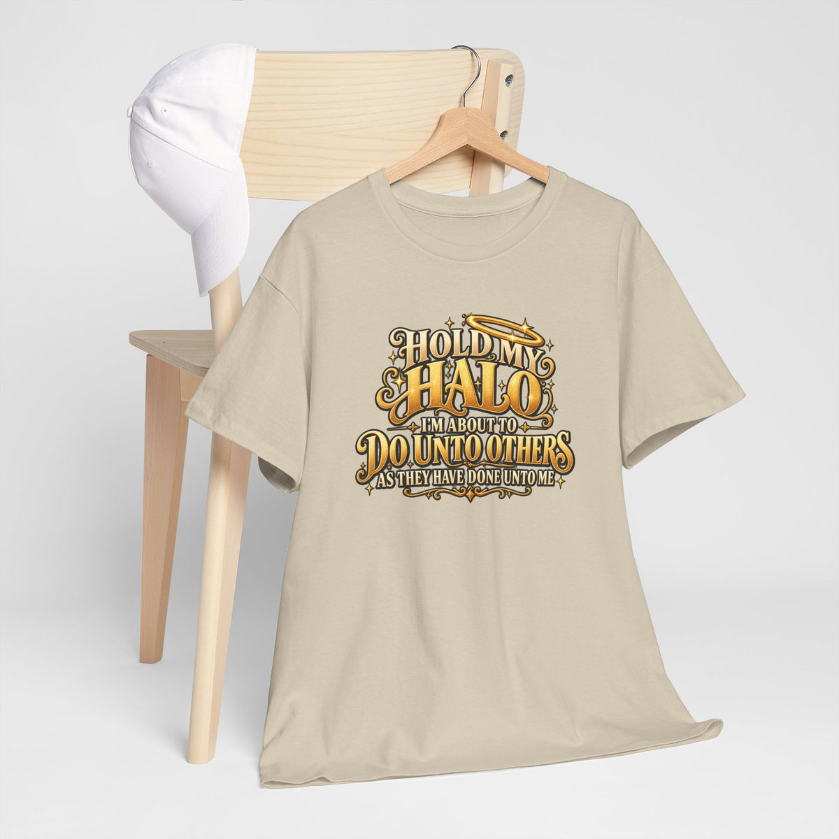 T-Shirt — "Hold My Halo I'm About To Do Unto Others" Vintage Faith Graphic Tee