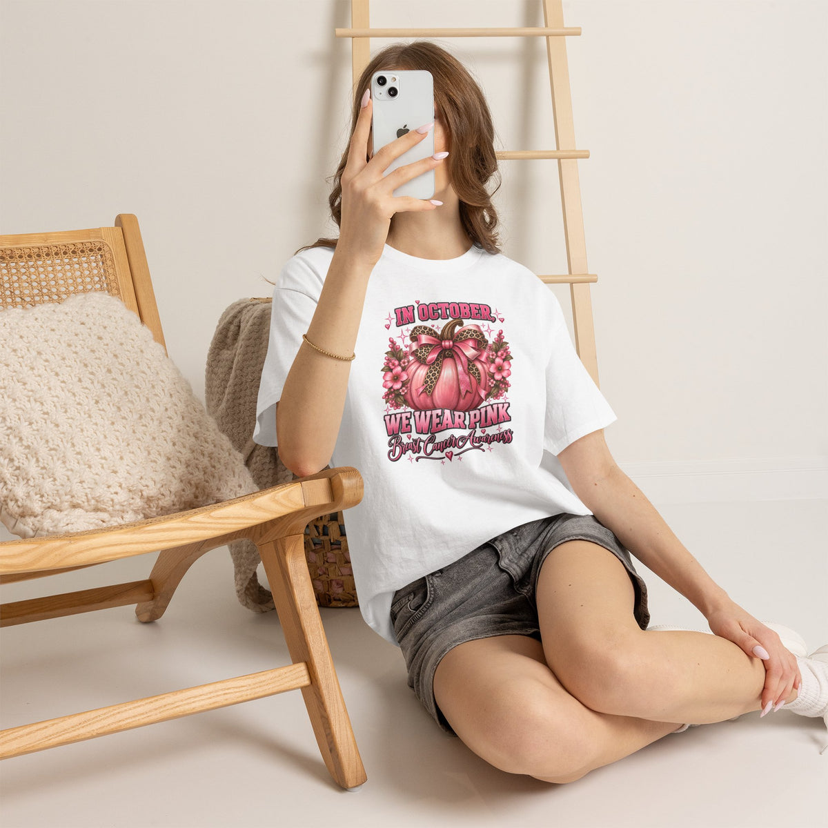 Breast Cancer Awareness T-Shirt — "In October We Wear Pink" Pumpkin Design