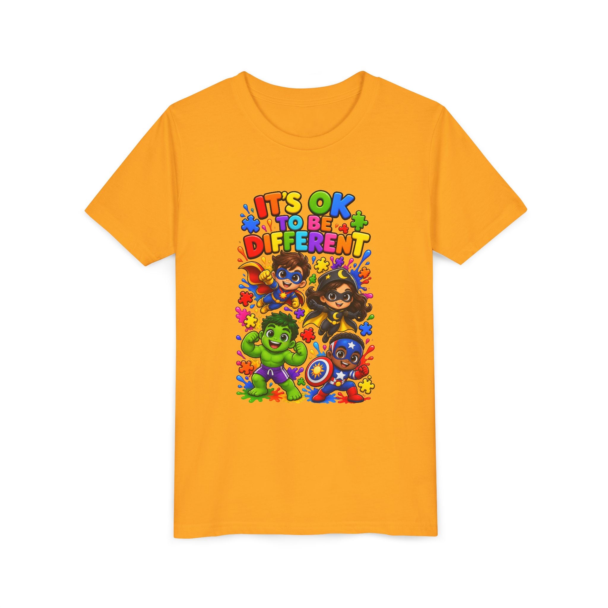 Kids T-Shirt — "It's OK to Be Different" Colorful Superhero Diversity Tee