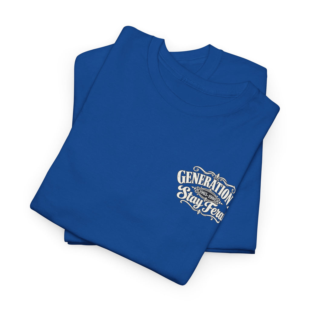 Generation X T‑Shirt — 'Stay Feral' Vintage Whiskey Label Tee (Born 1965–1980)