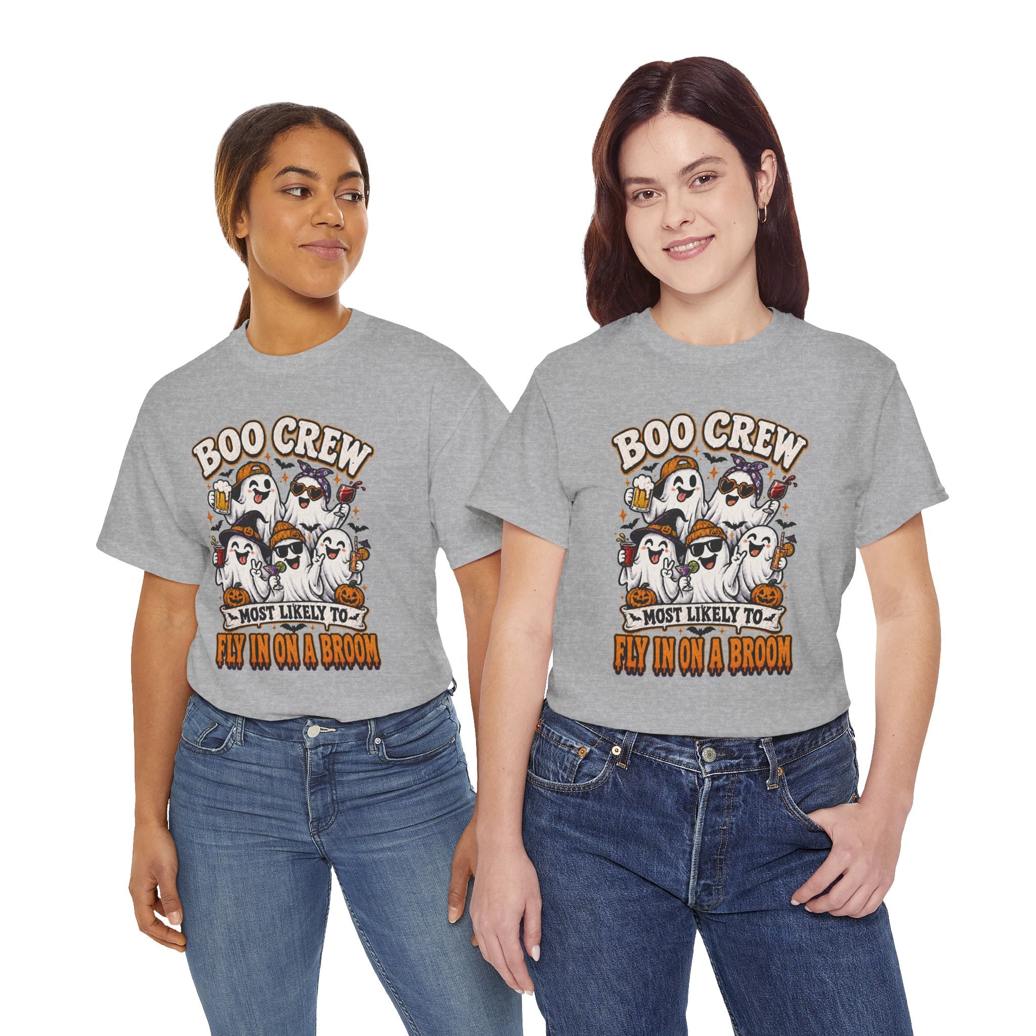 Boo Crew T-Shirt — “Most Likely to Fly on a Broom” Halloween Ghost Tee