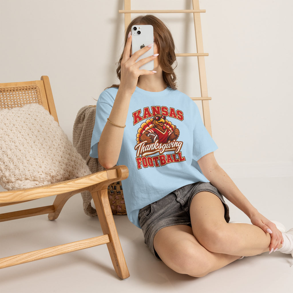 Kansas Thanksgiving Football T‑Shirt — Turkey Mascot Holiday Game Tee