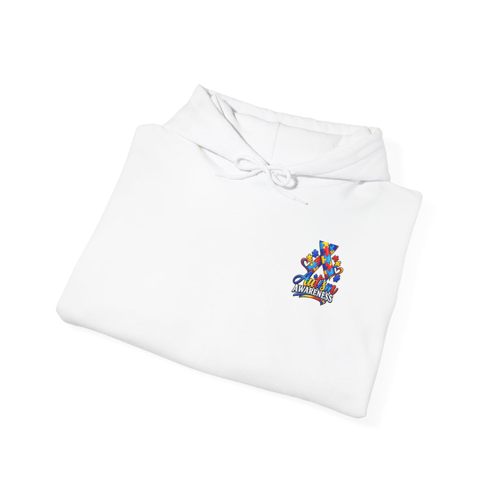 White Hoodie with Colorful 'Stand Tall' Floral Bear Chest Logo - Cozy Casual Pullover