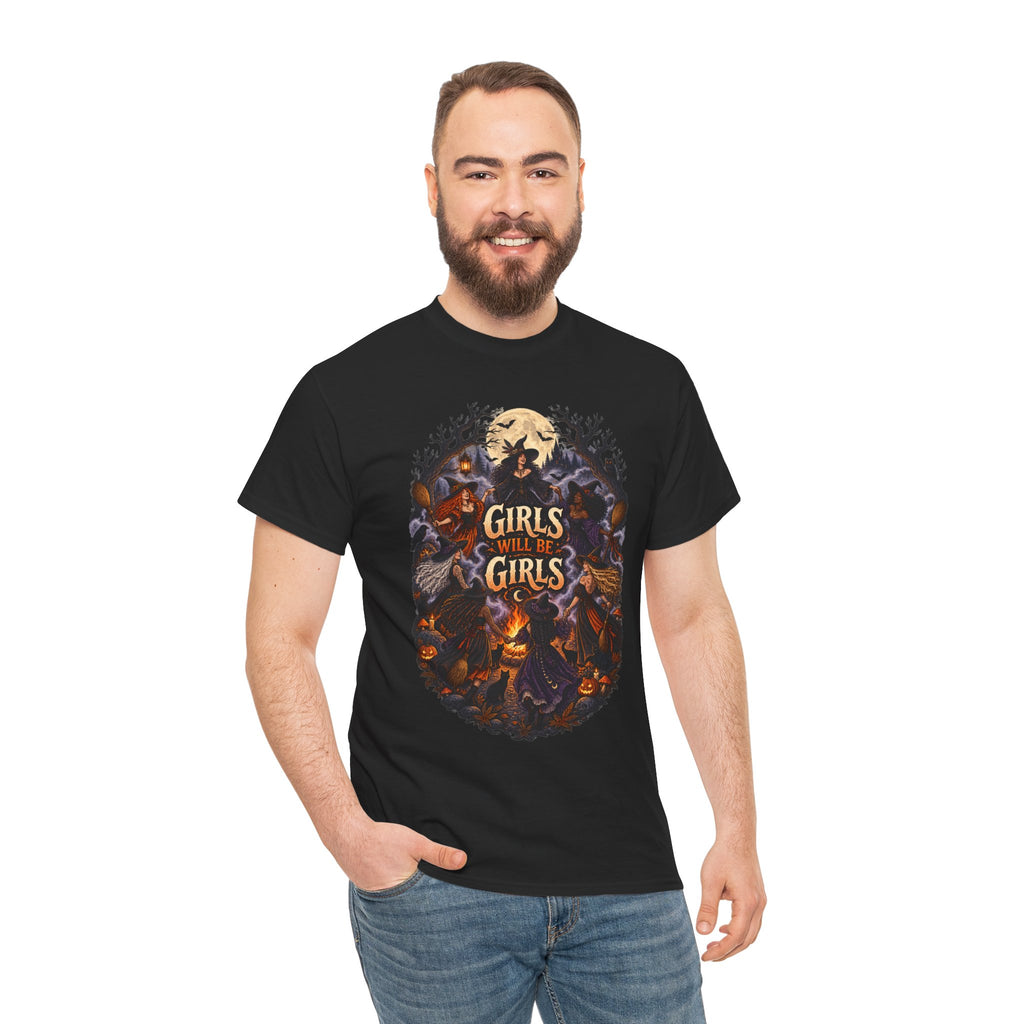 Girls Will Be Girls T-Shirt — Witchy Campfire Illustration Tee