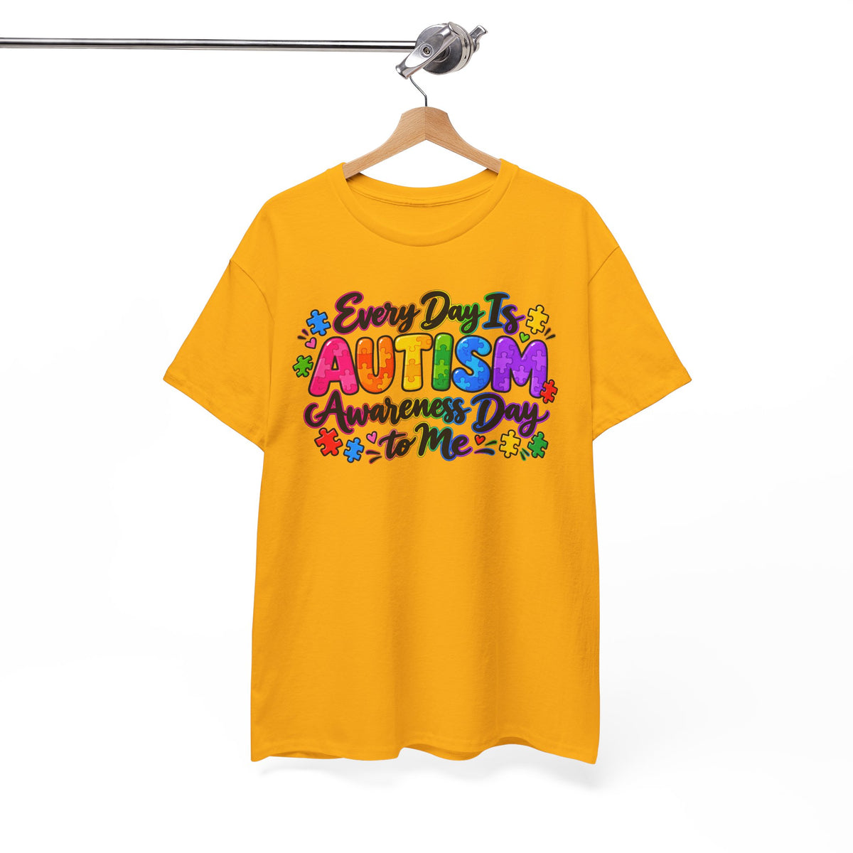 Autism Awareness T-Shirt — "Every Day Is Autism Awareness Day to Me" Colorful Puzzle Tee