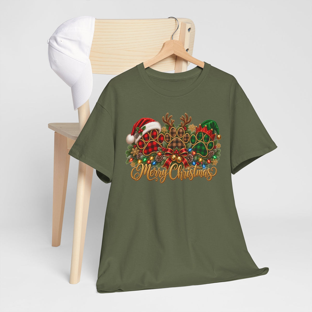 Merry Christmas Paw Prints Holiday Graphic Tee