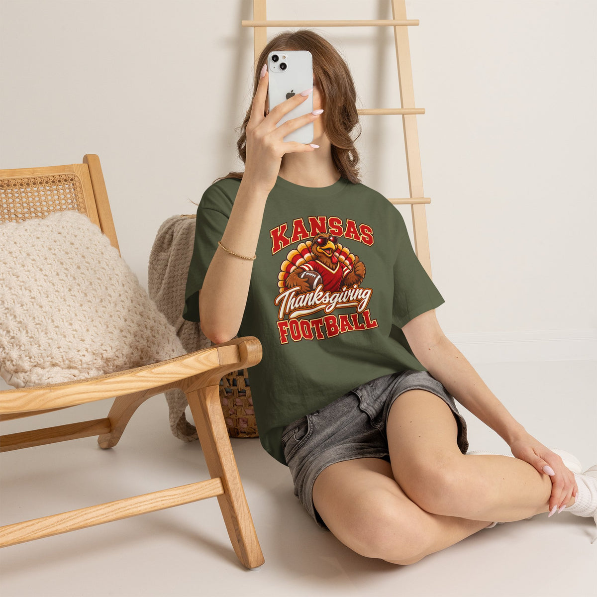 Kansas Thanksgiving Football T‑Shirt — Turkey Mascot Holiday Game Tee