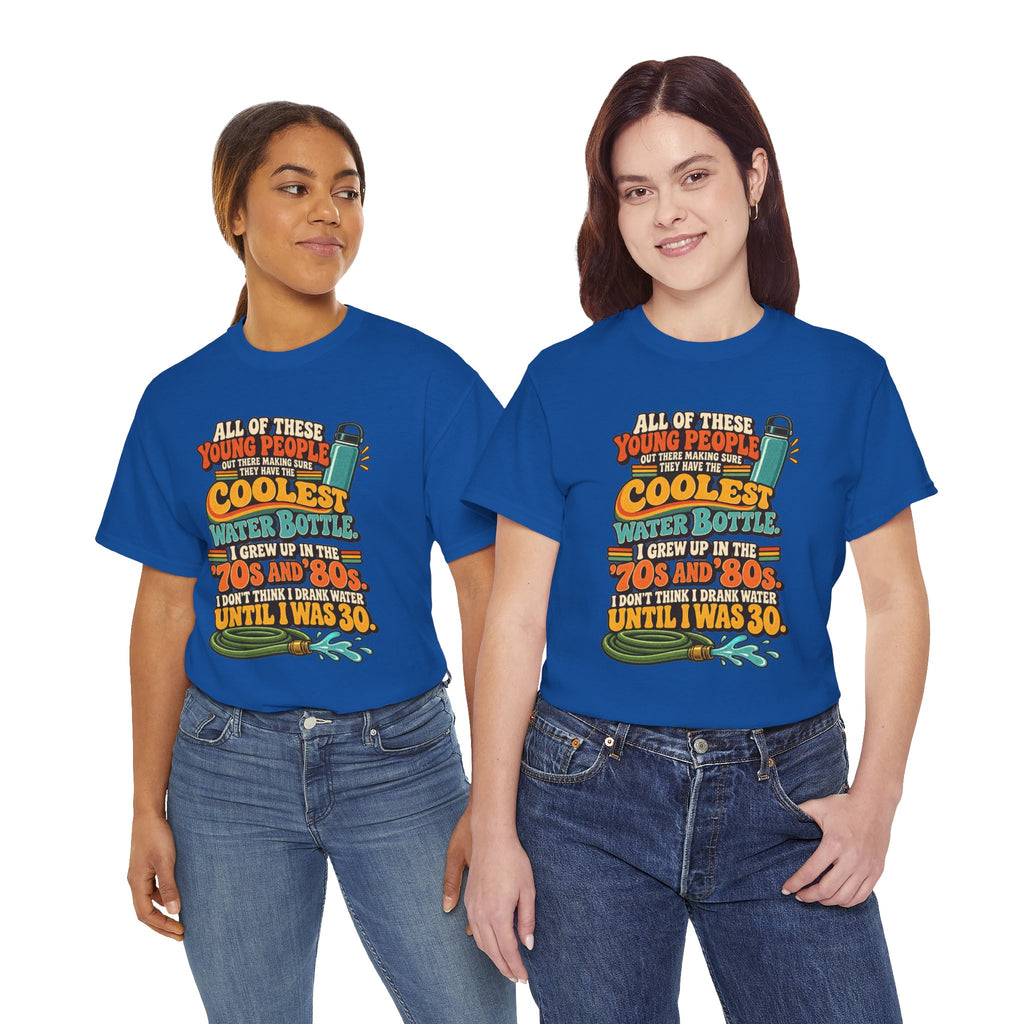Retro 70s-80s Funny Water Bottle Tee — "Coolest Water Bottle" Graphic T-Shirt