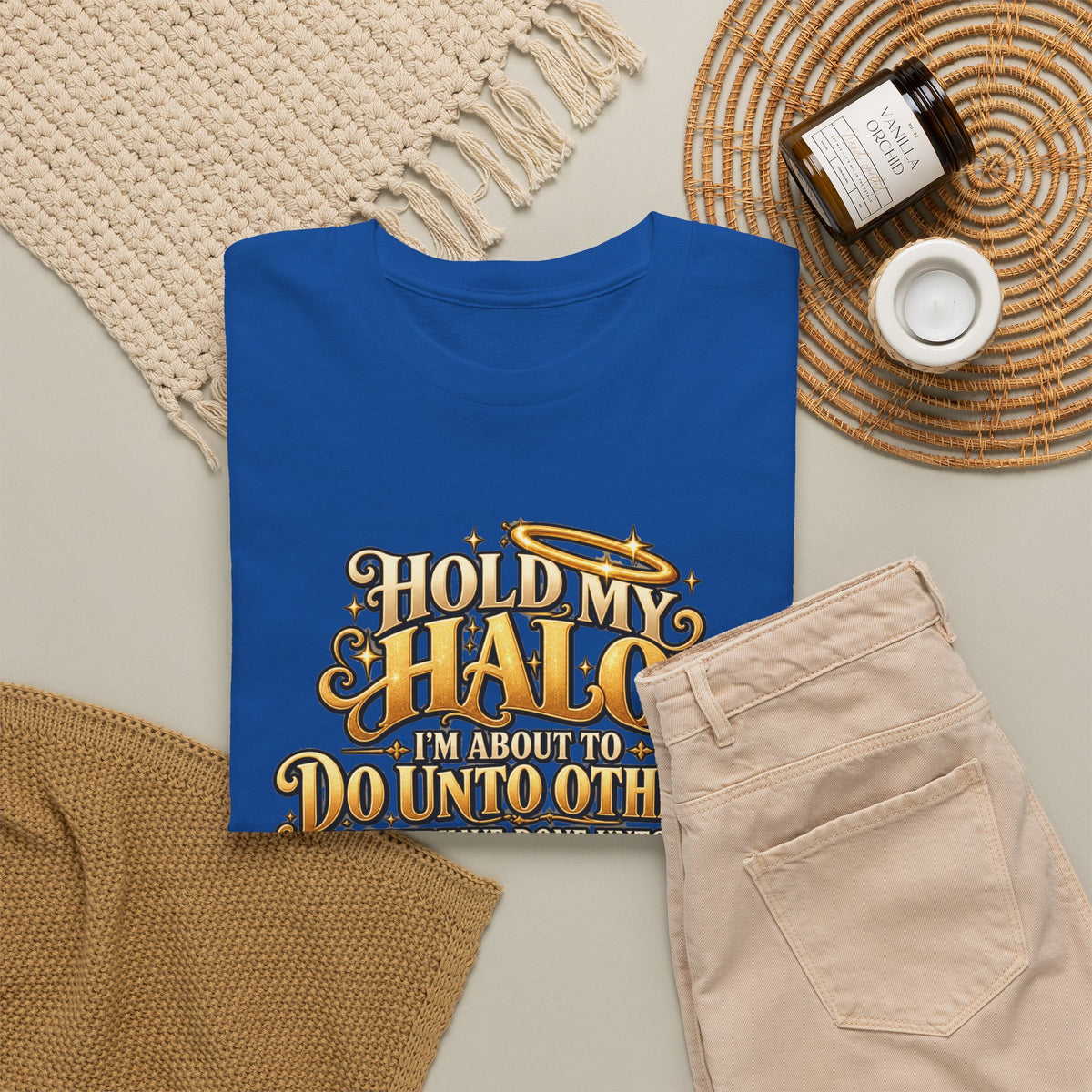 T-Shirt — "Hold My Halo I'm About To Do Unto Others" Vintage Faith Graphic Tee