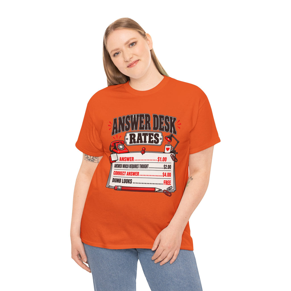 Answer Desk Rates T-Shirt — Funny Help Desk IT Support Tee ("Answer 1.00, Correct Answer 4.00")