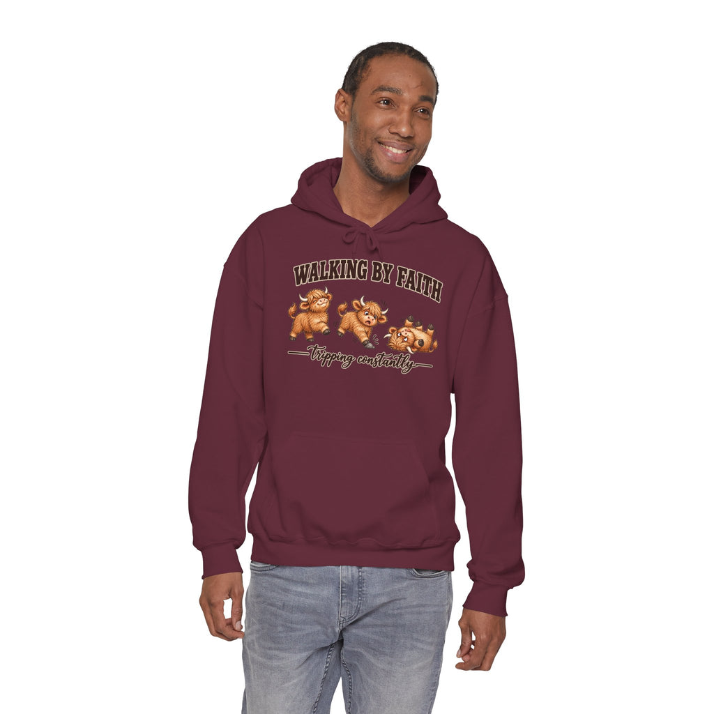 Walking by Faith Christian Highland Cow Hoodie