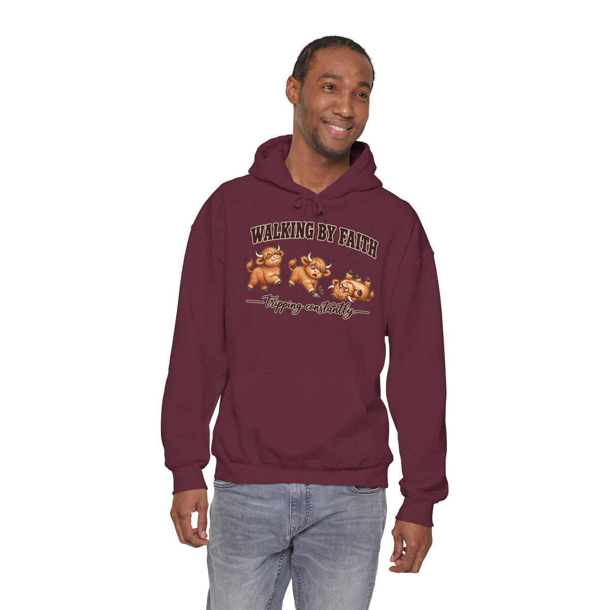 Walking by Faith Christian Highland Cow Hoodie