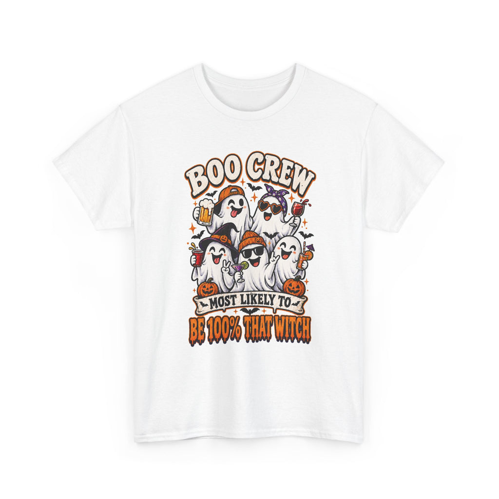 Boo Crew Halloween T-Shirt – "Most Likely To Be 100% That Witch" Ghosts Tee