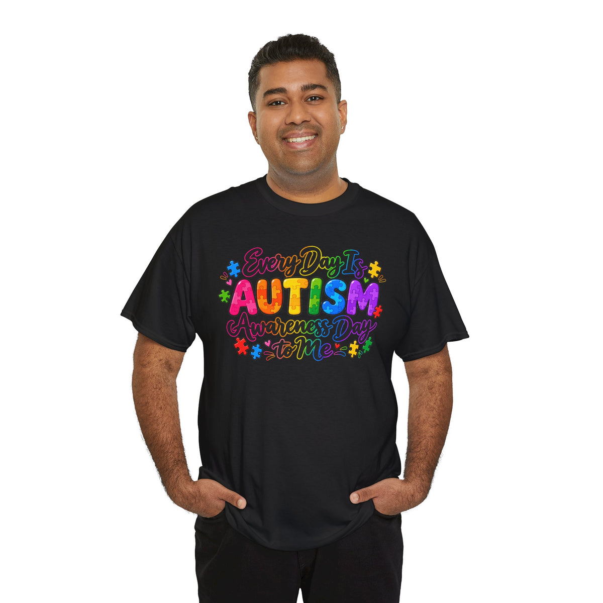 Autism Awareness T-Shirt — "Every Day Is Autism Awareness Day to Me" Colorful Puzzle Tee