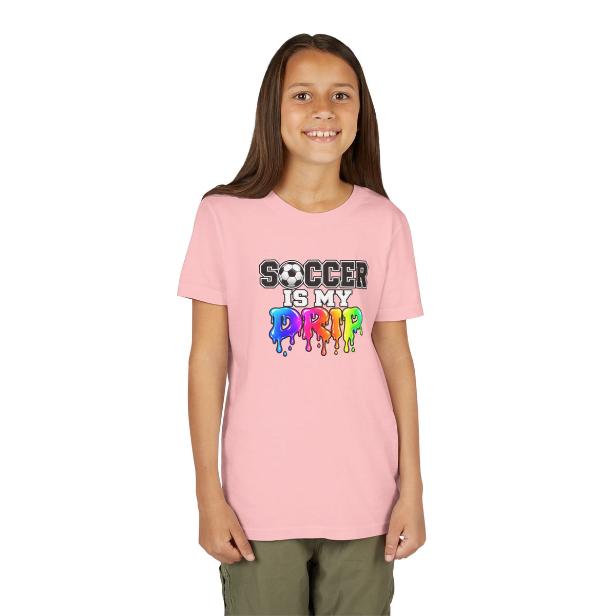Youth Tee — "Soccer Is My Drip" Colorful Drip Soccer Graphic