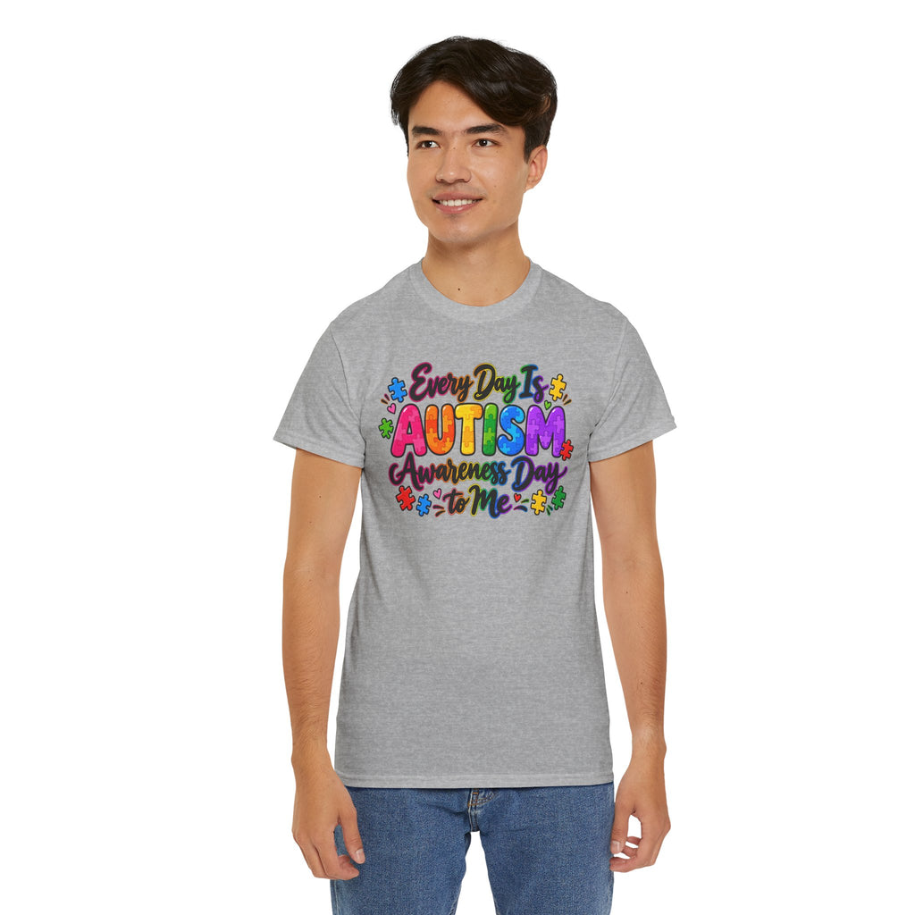 Autism Awareness T-Shirt — "Every Day Is Autism Awareness Day to Me" Colorful Puzzle Tee