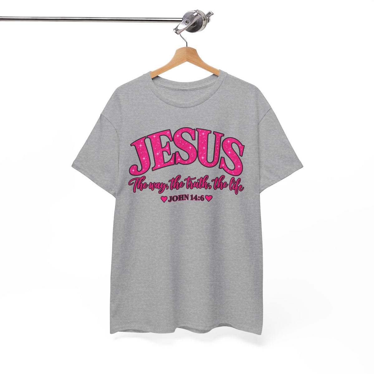Christian T-Shirt — "JESUS The way, the truth, the life" (John 14:6) Pink Vintage Script