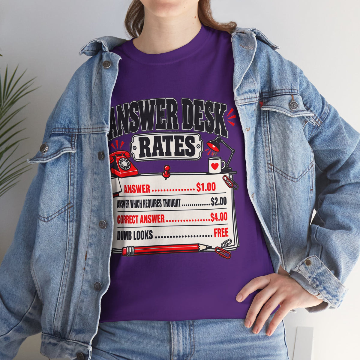 Answer Desk Rates T-Shirt — Funny Help Desk IT Support Tee ("Answer 1.00, Correct Answer 4.00")