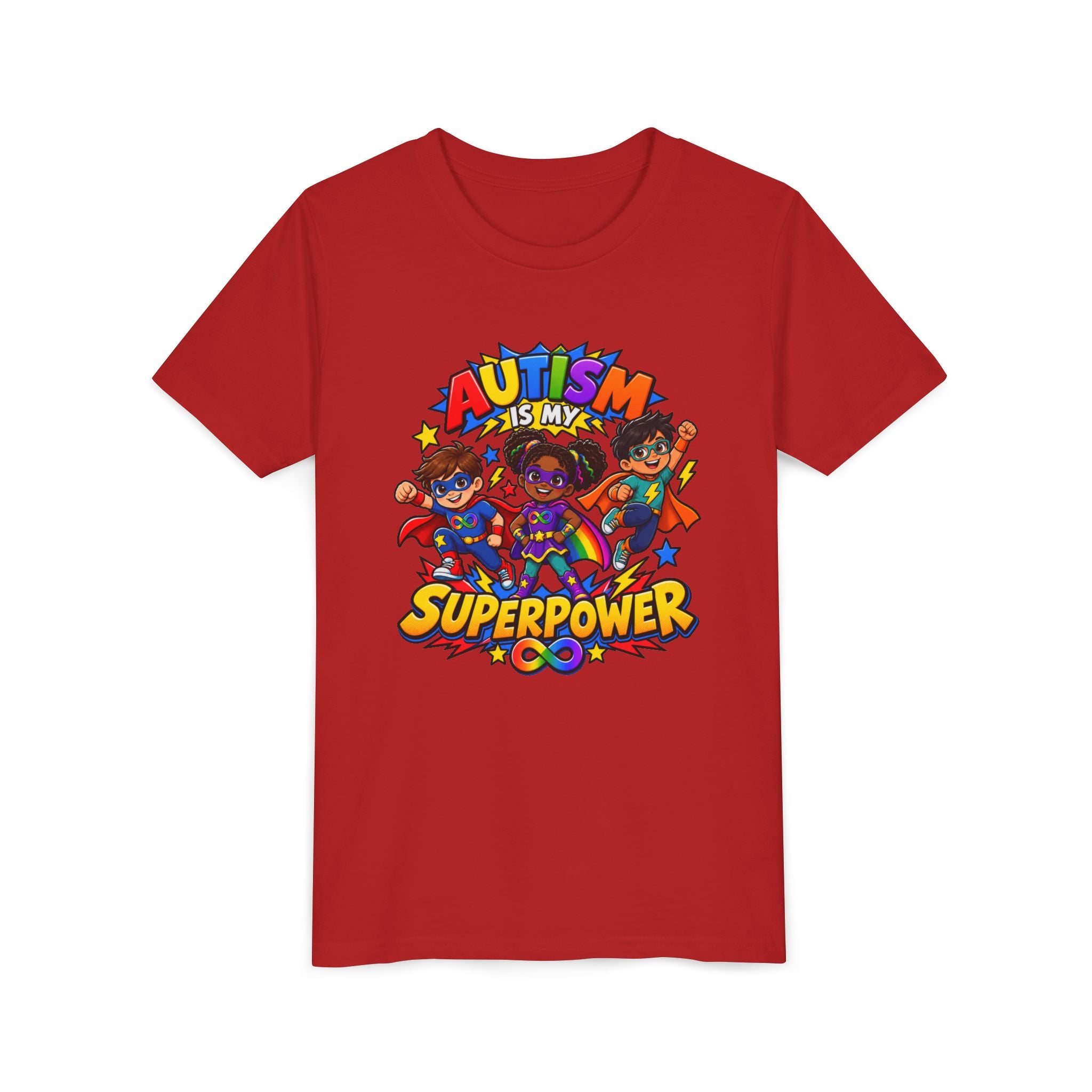 Youth Tee — "Autism Is My Superpower" Colorful Superhero Kids Shirt