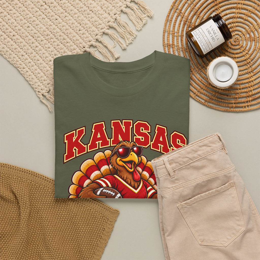 Kansas Thanksgiving Football T‑Shirt — Turkey Mascot Holiday Game Tee