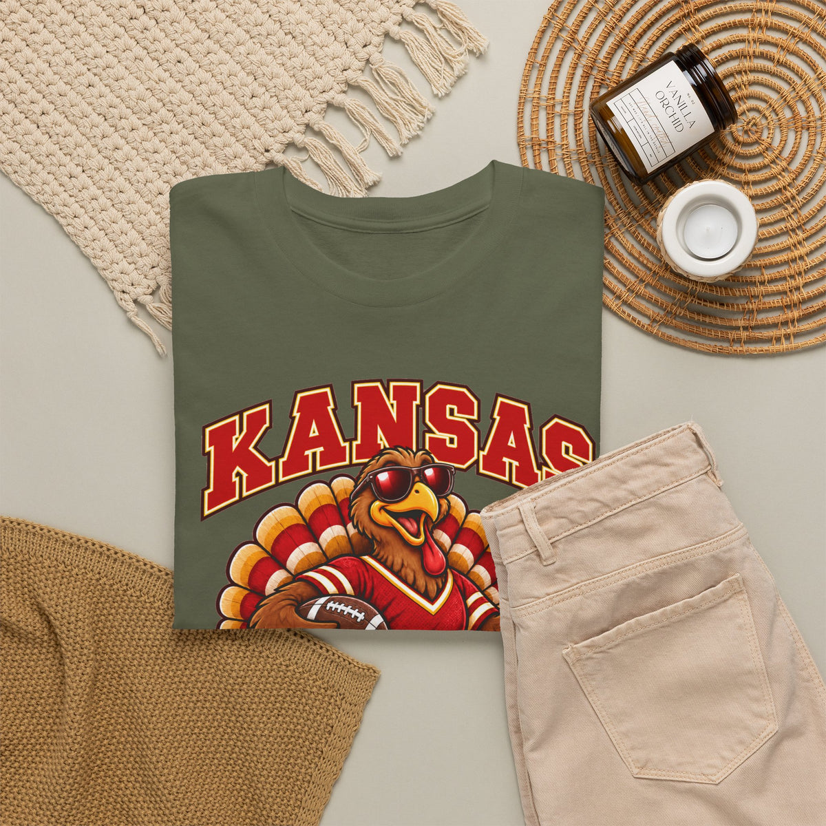 Kansas Thanksgiving Football T‑Shirt — Turkey Mascot Holiday Game Tee