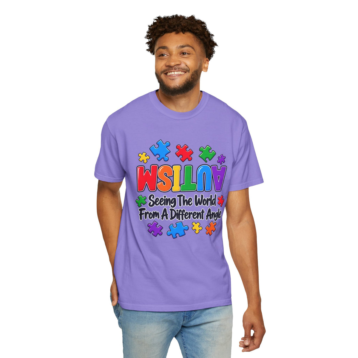 Autism Awareness T-Shirt — "Seeing the World From a Different Angle" Puzzle Design