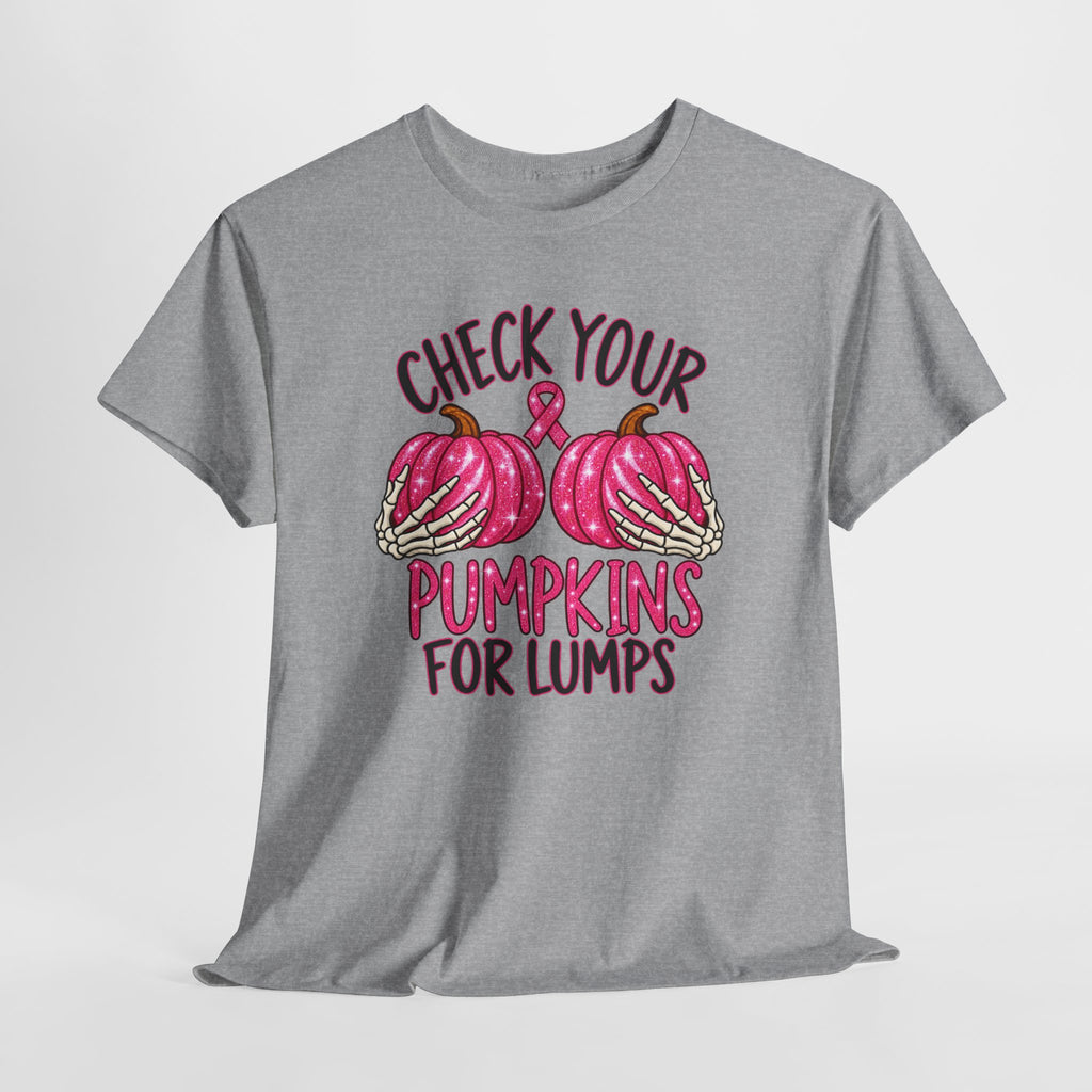 Breast Cancer Awareness T-Shirt — "Check Your Pumpkins for Lumps" Pink Ribbon Tee