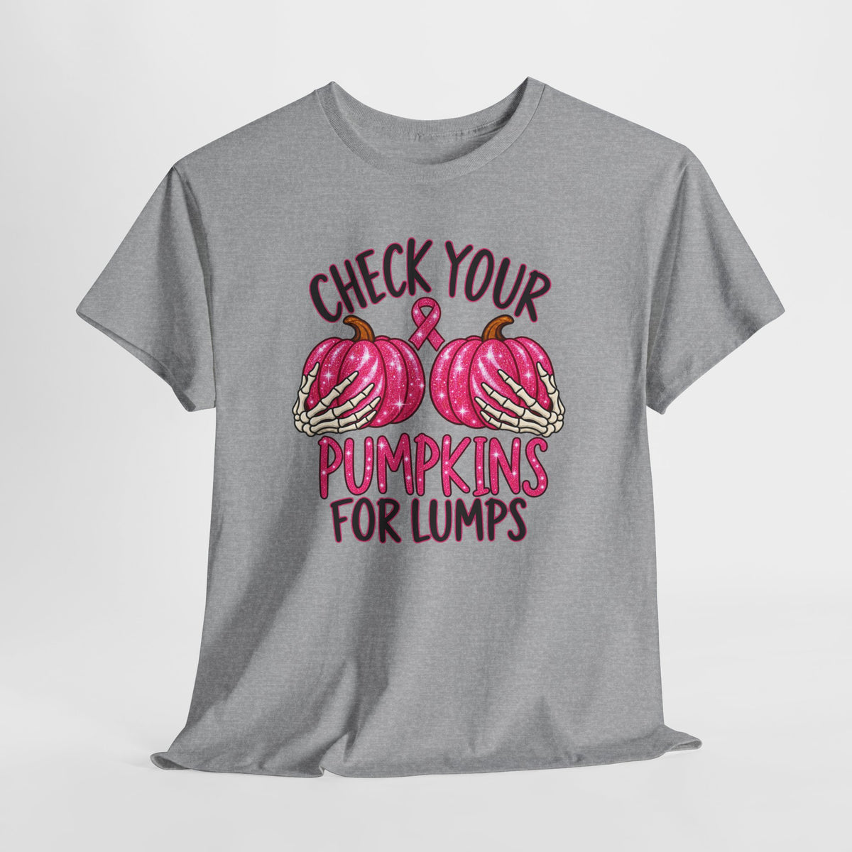 Breast Cancer Awareness T-Shirt — "Check Your Pumpkins for Lumps" Pink Ribbon Tee