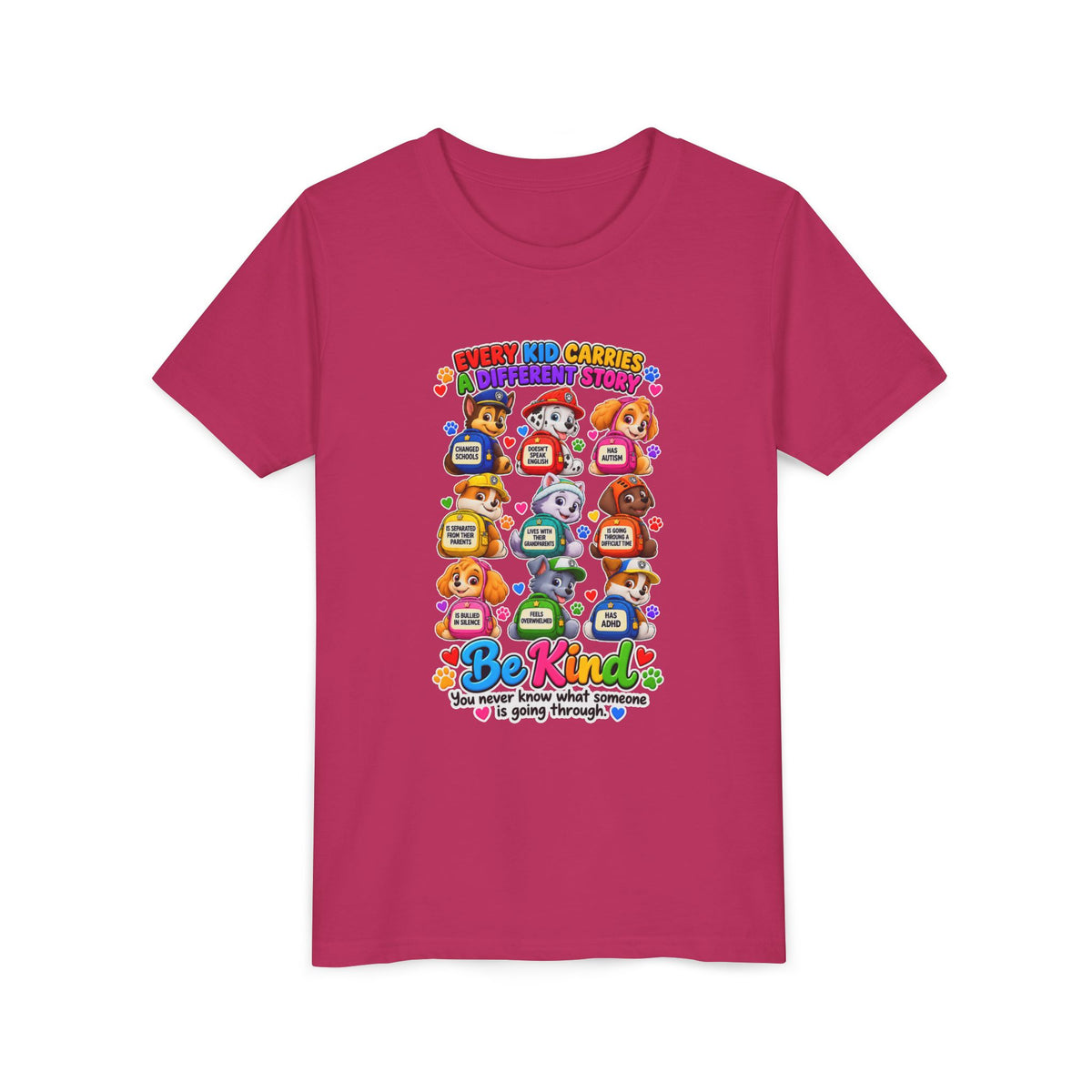 Be Kind Youth Short Sleeve Tee – Colorful Cartoon Character Shirt
