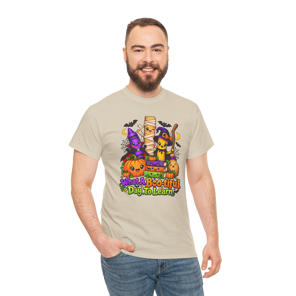 Halloween Teacher Tee — "What A Boo-tiful Day To Learn" Kids' Classroom Shirt