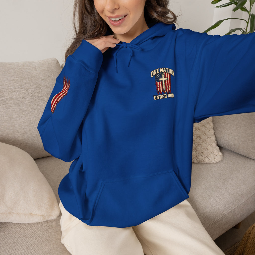 One Nation Under God Patriotic Cross Hoodie
