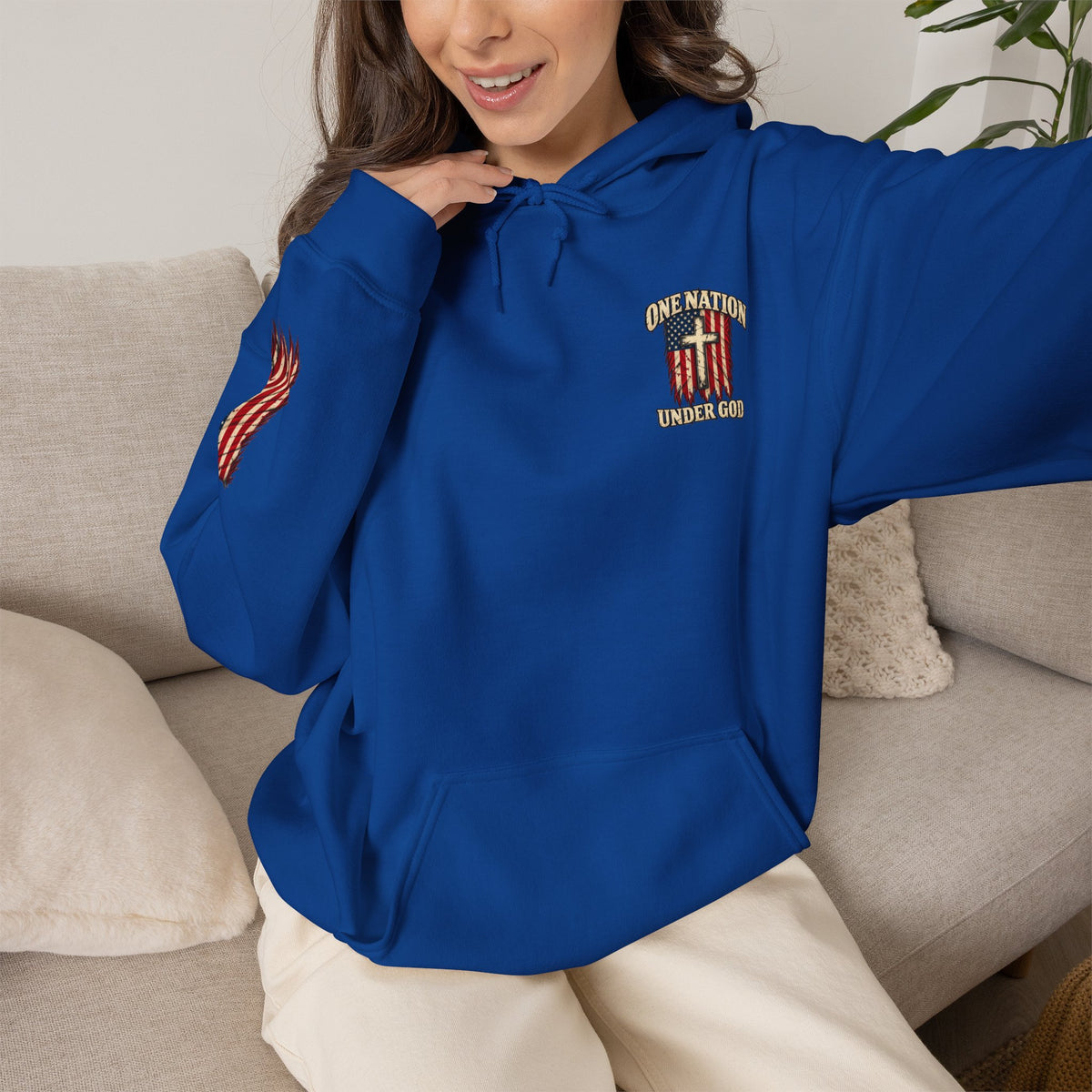 One Nation Under God Patriotic Cross Hoodie