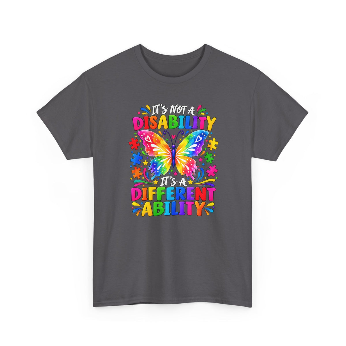 T-Shirt — "It's Not a Disability, It's a Different Ability" Rainbow Butterfly Awareness Tee