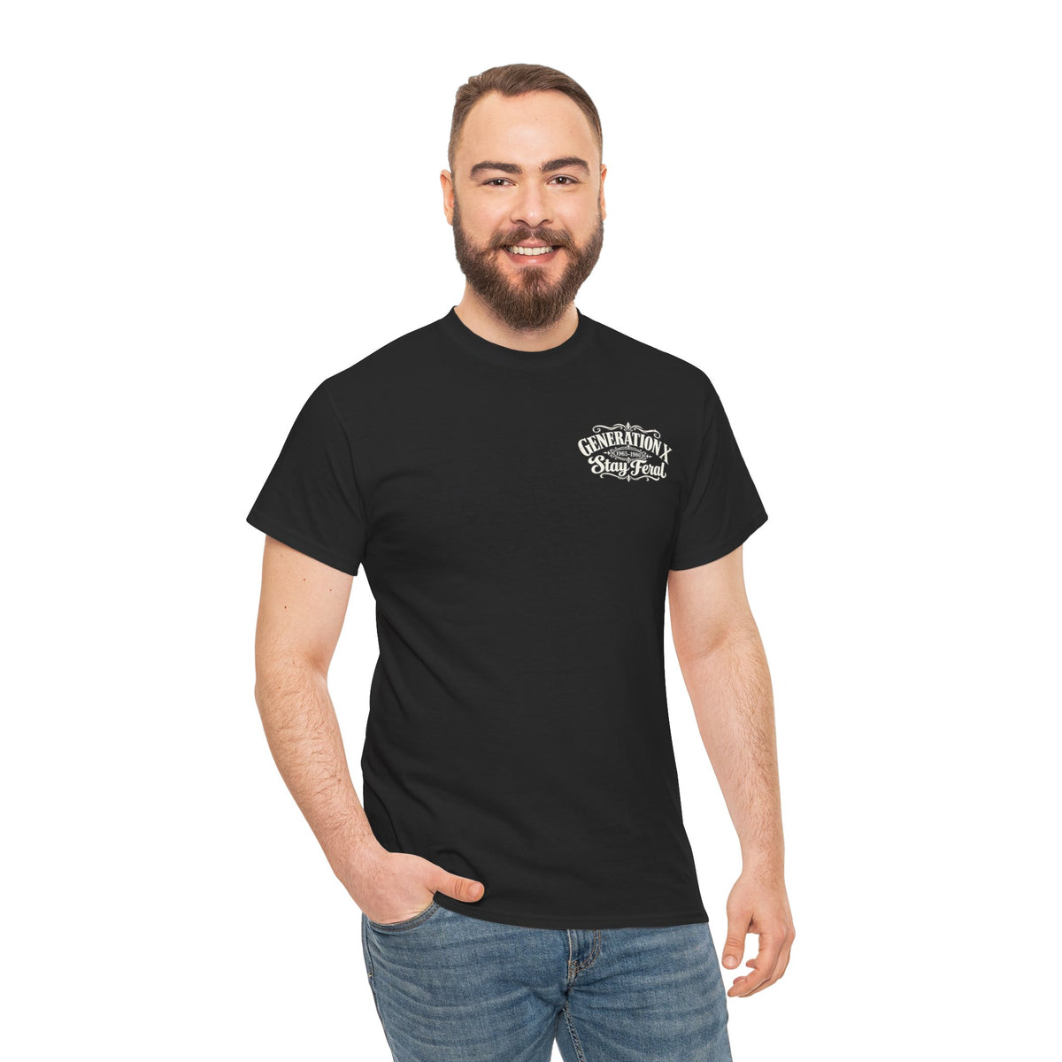 Generation X T‑Shirt — 'Stay Feral' Vintage Whiskey Label Tee (Born 1965–1980)