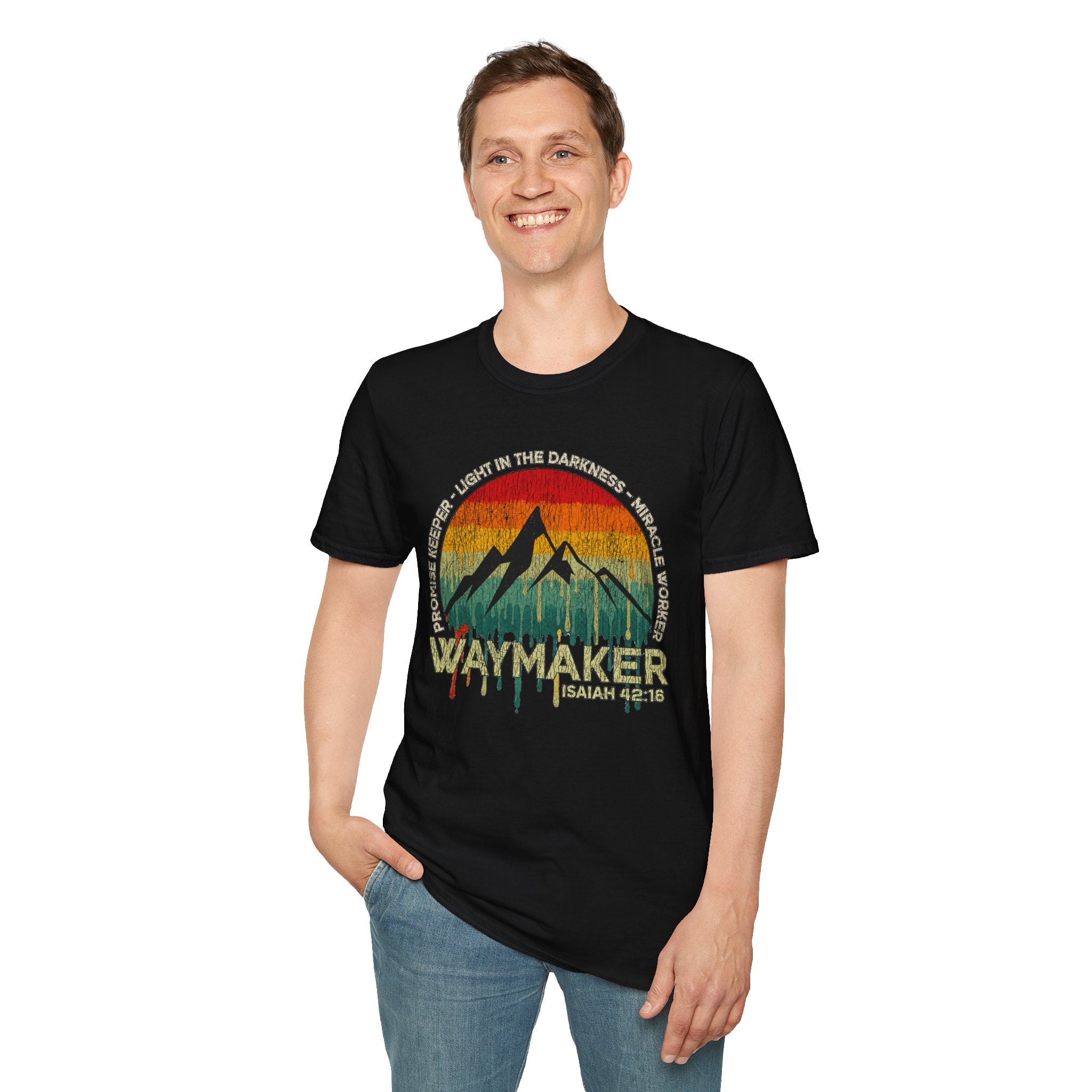 Waymaker Mountain T-Shirt — “Promise Keeper, Light in the Darkness” Christian Graphic Tee