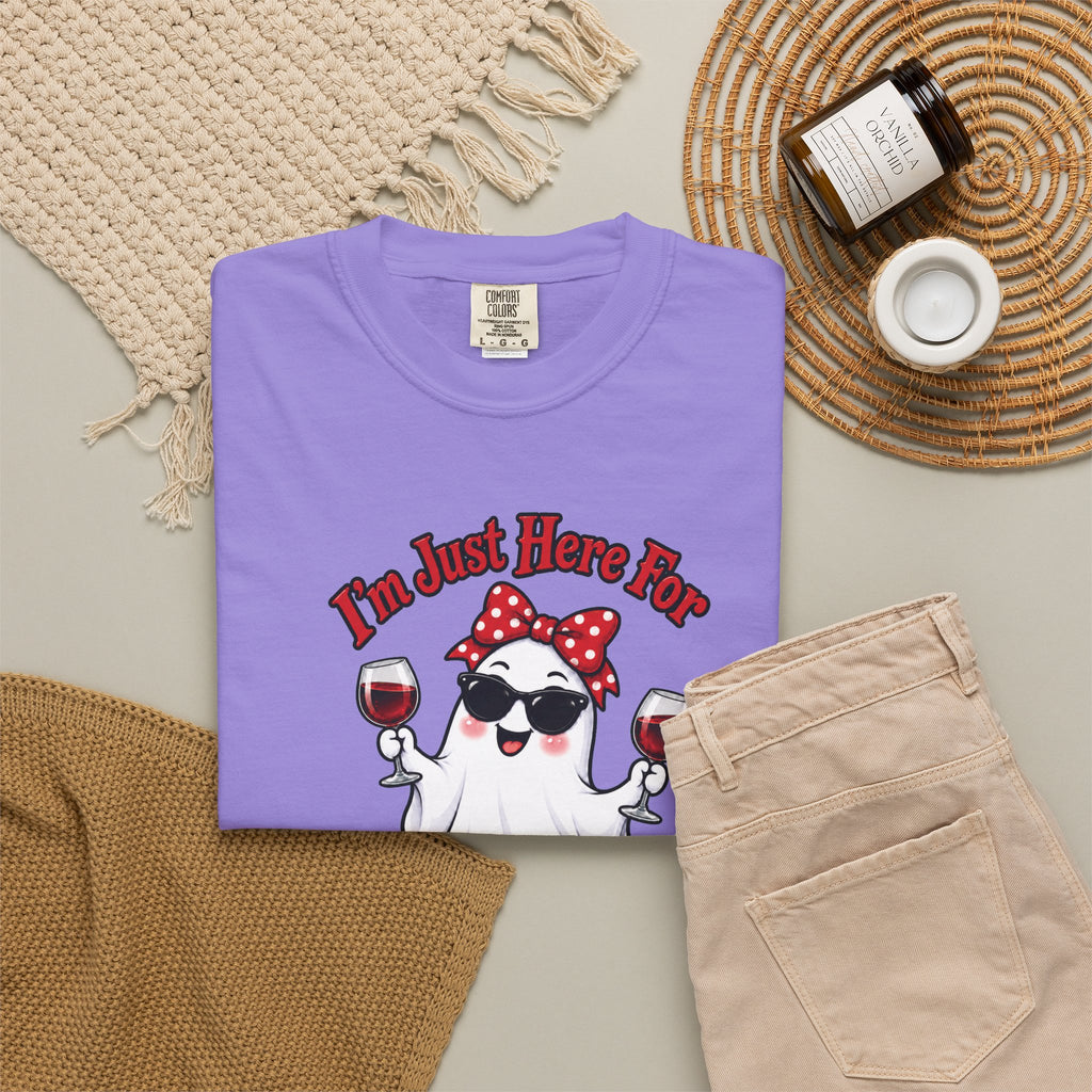 Wine Ghost T-Shirt — "I'm Just Here For The Spirits" Halloween Tee