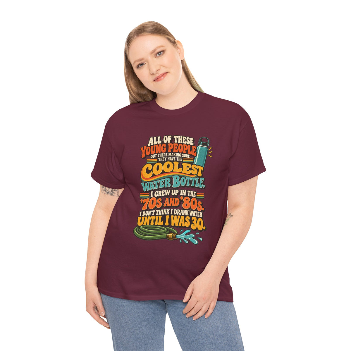 Retro 70s-80s Funny Water Bottle Tee — "Coolest Water Bottle" Graphic T-Shirt