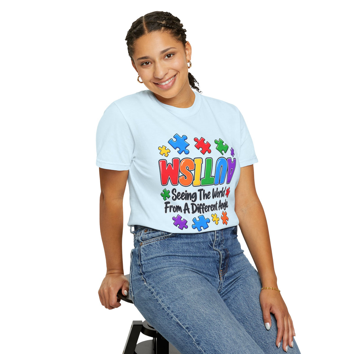 Autism Awareness T-Shirt — "Seeing the World From a Different Angle" Puzzle Design