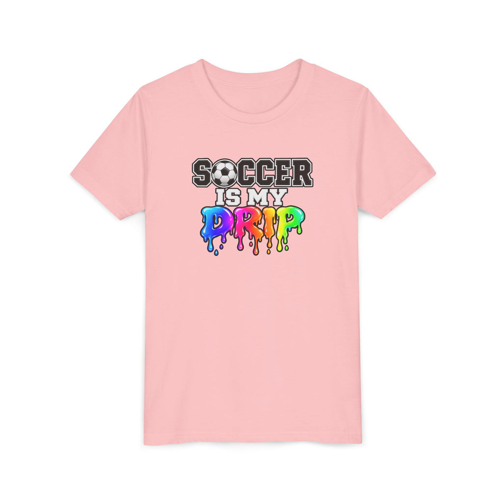 Youth Tee — "Soccer Is My Drip" Colorful Drip Soccer Graphic